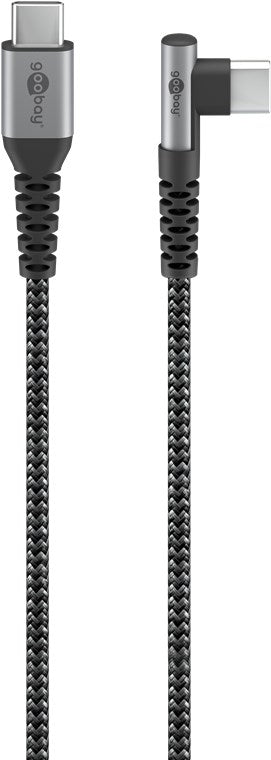 Cavo tessile da USB-C a USB-C con spine in metallo grigio siderale/argento 90° 2 m Cavo tessile da USB-C a USB-C con spine in metallo grigio siderale/argento 90° 2 m